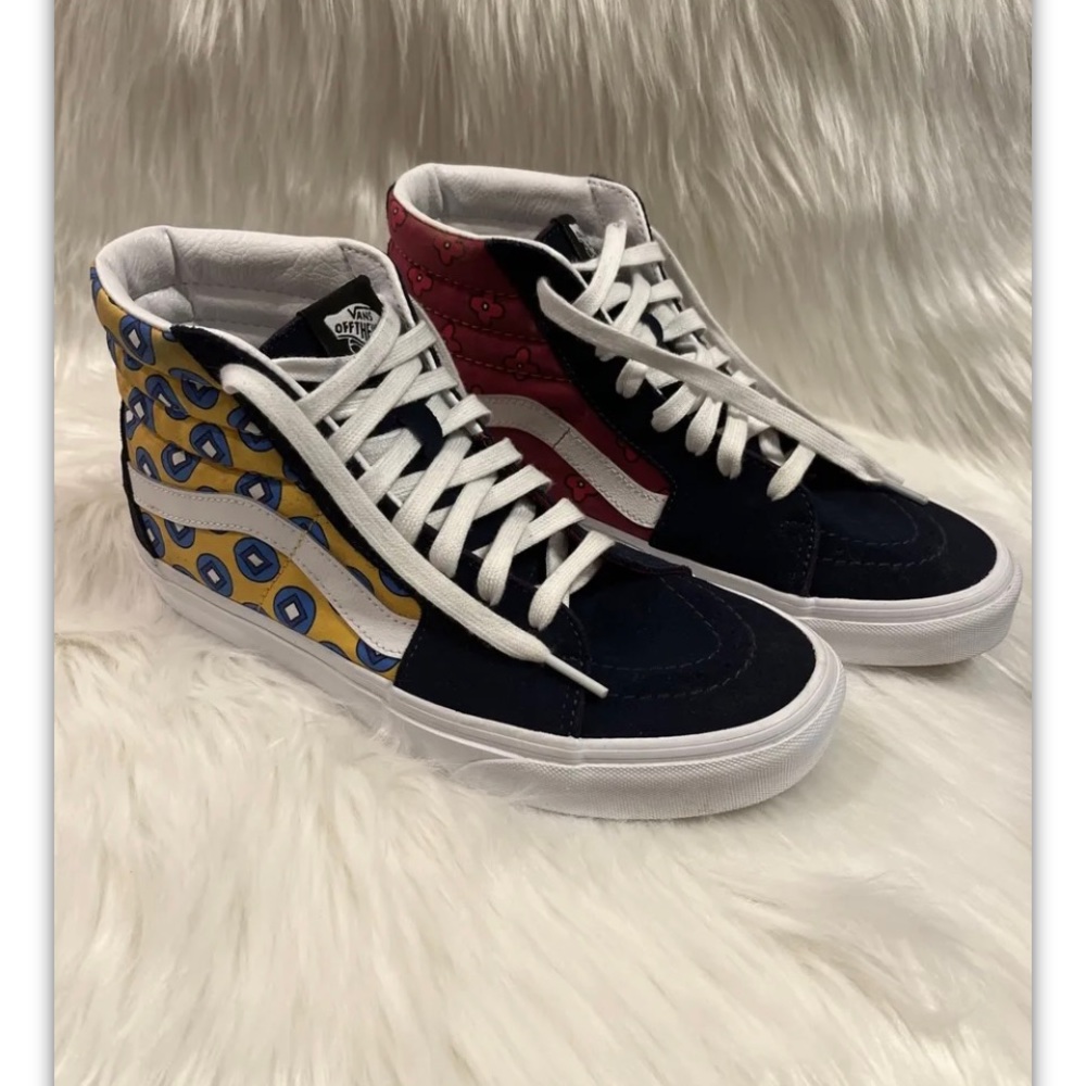 VANS Unisex Hi Top Hip Hop Retro Print Sneaker Shoe Red Yellow Blue White 8/9.5